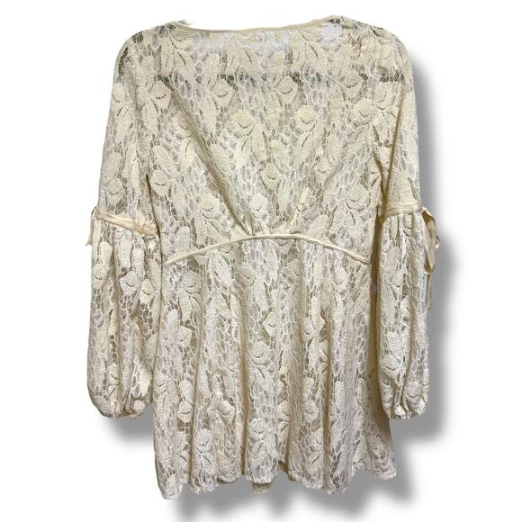 Free People Cream Lace Mini Dress Ruby Sheer Size Small - Picture 2 of 3